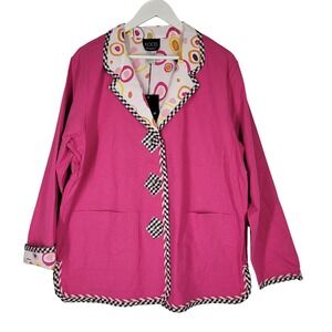 KOOS of course Reversible Jacket Linen Pink Sz Large Art wear Lagenlook